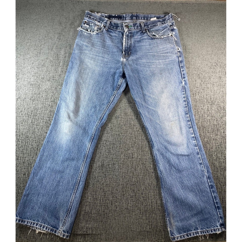 Tommy Hilfiger Mens Distressed Bootcut Jeans Blue Denim 34x30 Medium Wash VTG